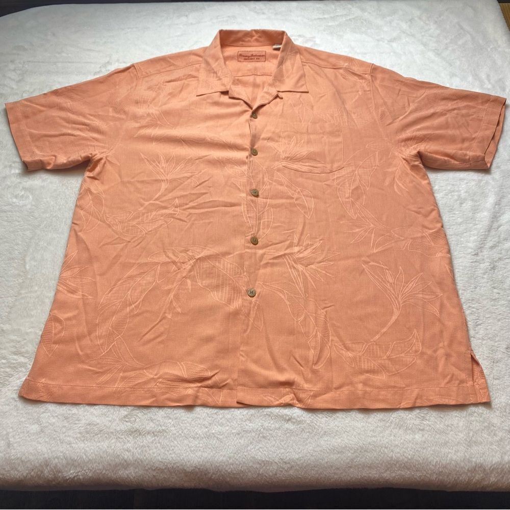 Tommy Bahama Orange Short Sleeve Button Down 100% Silk Shirt Size XL